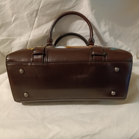 Unique HAND PAINTED Genuine LEATHER Brown *NWT* Handbag Orange Fox Gold Flowers - Picture 3 of 12